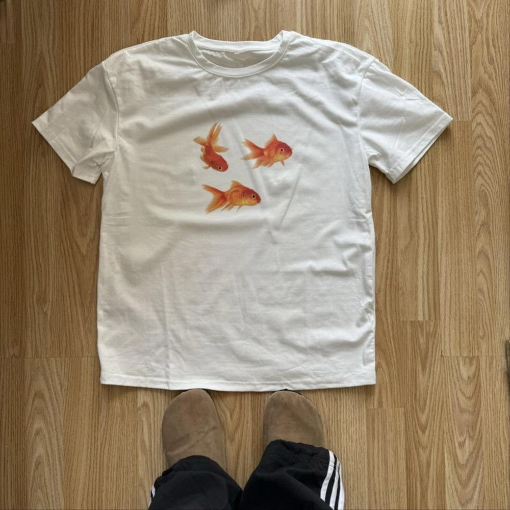 H&M White T-Shirt with Goldfish Design